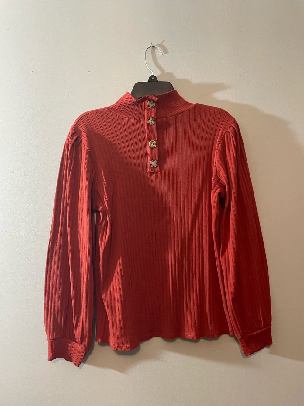 Bohme Ribbed Button-Back Mock Neck Top - Rust - Picture 5 of 5